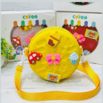 White tumbler with a label on a wooden table, blurred background