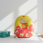 Cute Cartoon Donut Backpack for KidsKids BagsCRAFTY CUDDLEColorful backpack on a white surface with a light blue gift box and pink book in the background.Yellow DuckKidsBackpack CuteBackpack CartoonBag MiniBackpack SchoolBagForKids ToddlerBackpack GirlsBackpack BoysBackpack KidsFashionAccessories DonutBackpack