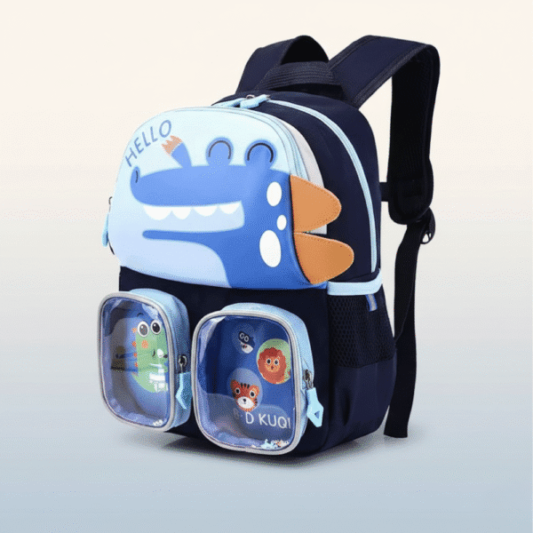 Children's backpack with cartoon design on a light gray background