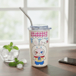 Baby Three Cartoon Printed Sipper TumblerSipper for kidsCRAFTY CUDDLETumbler with cartoon character design on a table with a glass of water and phone in the background.Cute BunnyKidsSipper CartoonBottle SteelSipper KidsWaterBottle CuteDrinkware InsulatedTumbler SchoolEssentials ReturnGiftIdeas KidsAccessories TrendyKidsProducts