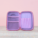 Cute Girl Printed Hardtop Pencil CasePencil PouchCRAFTY CUDDLEPurple travel case with mesh pocket and fabric pouch on a pink backgroundSky BluePencilCase CuteStationery GirlsStationery HardtopPencilCase SchoolEssentials KidsAccessories BackToSchool StationeryLover LargeCapacityPouch OrganizerCase CartoonPrint TrendyKids GiftForGirls SchoolBagMustHave CuteSchoolSupplies