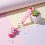 Kuromi Theme Keychain with StrapKeychainsCRAFTY CUDDLEPink keychain with cartoon character and 'Good Luck' tag on a pastel background1CuteKeychain GothicBunny KawaiiAccessories GirlsBagCharm CartoonKeyring ReturnGifts BackpackAccessory TrendyKeychains SiliconeKeychain GiftForGirls