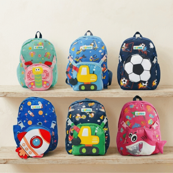 Kids Cartoon Backpack with Detachable Sling BagKids BagsCRAFTY CUDDLESet of colorful children's backpacks with various patterns on a wooden shelf.Vehicle BlueKidsBackpack CartoonSchoolBag NurseryBag PreschoolBackpack ToddlerSchoolBag SchoolBagForKids LightweightBackpack KidsTravelBag KindergartenBag BackpackWithSling