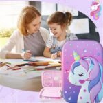 Dreamy Unicorn Pencil PouchPencil PouchCRAFTY CUDDLEWoman and child sitting at a table with a unicorn - themed pencil case in the foreground.UnicornPencilBox UnicornStationery GirlsSchoolSupplies CuteStationery EVAHardCase SchoolPencilCase CartoonPencilBox BackToSchool KidsStationery UnicornTheme StationeryLovers SchoolEssentials