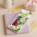 Bicolor Triangular Colour Pencils Pack of 12 (24 Shades)pencil colorsCRAFTY CUDDLEPack of Bicolor pencils with a notebook on a light surfacecolouring pencils coloring supplies kids coloring tools art materials school art supplies colour pencil set color pencil pack student stationery