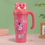 Kids Cartoon Stainless Steel Insulated Sipper BottleTumblersCRAFTY CUDDLEPink bear - shaped water bottle with a green backgroundHot Pink BearKidsWaterBottle CartoonBottle StainlessSteelBottle 1000mlBottle SchoolWaterBottle SipperBottle LeakproofBottle KidsEssentials BackToSchool ReusableBottle