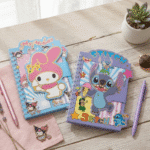 Cute Mini Diary with Sticker BookDiaryCrafty CuddleTwo colorful notebooks featuring cartoon characters on a wooden table.StitchMiniDiary CuteStationery KidsNotebook StickerBook KawaiiStationery KidsStationery CartoonNotebook StationeryAddict CuteNotebooks StationeryLovers