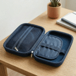 Astronaut EVA Hard Shell Pencil CasePencil PouchCRAFTY CUDDLEBlue travel case on a wooden table with a plant and books in the backgroundpencilcase pencilbox schoolsupplies stationery stationerylover stationeryaddict kidsstationery backtoschool schoolessentials studentlife stationeryshop schoolbag stationeryitems pencilpouch schoollife giftforkids kidsgifts