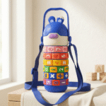Educational Water Bottle with Rotating Number RingsCartoon Kids Water BottleCrafty CuddleColorful educational water bottle with numbers and symbols on a light backgroundBlue