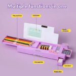 Smart Pencil Box with CalculatorPencil BoxCrafty CuddlePurple pencil case with various compartments and functions labeled on a purple backgroundPurplepencilbox kidsstationery multifunctionpencilbox cartoonpencilcase schoolstationery kidsstudyessentials stationeryforkids cutestationery backtoschool studentstationery