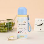 Cute Cartoon Stainless Steel Water BottleCartoon Kids Water BottleCrafty CuddleChildren's thermos bottle with cartoon design on a light backgroundBlue