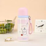 Cute Cartoon Stainless Steel Water BottleCartoon Kids Water BottleCrafty CuddlePink puppy - themed water bottle with a strap on a light backgroundPink