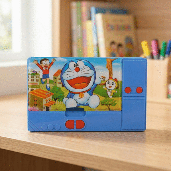 Pencil Box with cartoon character on a wooden surface