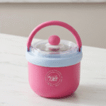 Kids Insulated Soup Lunch Box with HandleStainless Steel Lunch BoxCrafty CuddlePink and blue container with a handle on a light surfacePinkKidsLunchBox InsulatedLunchBox FoodJar SoupContainer KidsEssentials SchoolLunch LunchBoxIdeas HotLunch TiffinBox KidsMeal