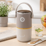 2 Layer Insulated Lunch Box with HandleStainless Steel Lunch BoxCrafty CuddleGray and yellow lunch box with a handle on a kitchen counter, featuring the brand 'freeAnd'.BeigeLunchBox TiffinBox InsulatedLunchBox LeakproofLunchBox OfficeEssentials KidsLunchBox MealPrepIndia FoodStorage LunchOnTheGo KitchenEssentials