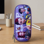 Trendy Girls EVA Pencil PouchPencil PouchCrafty CuddlePurple pencil case with character design on a deskPurpleGirlsPencilBox CuteStationery AestheticStationery PencilCase KidsStationery SchoolSupplies StationeryAddict EVAPencilBox TrendyStationery BackToSchoolStationeryAddict