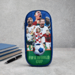 Football Theme EVA Pencil PouchPencil PouchCrafty CuddlePencil case with soccer player design and 'FIFA World Cup' text on a gray backgroundBlue & GreenFootballPencilBox SportsStationery KidsStationery PencilCase SchoolSupplies BoysStationery EVAPencilBox FootballTheme BackToSchool StationeryLoverStationeryAddict
