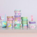 Unicorn washi tape set with 20 decorative pastel tape rolls for crafts and journaling